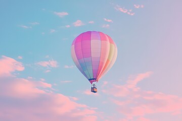 Fototapeta premium Vibrant Hot Air Balloon Soaring High, Colorful Adventure, Isolated on White, Perfect for Travel Posters, Websites, and Design Projects. A whimsical illustration ideal for branding, children's books, 