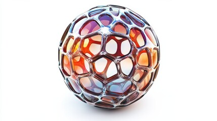 Dimensional lattice sphere vector abstraction, 3D polygonal design abstract shape isolated over white, science digital dynamic connections with lines and dots with perspective.