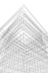 Vector Wireframe and Parametric Architecture – Futuristic Skyscrapers and Grid Structures. These digital blueprints represent high-tech urban landscapes, innovative design, and contemporary cityscapes
