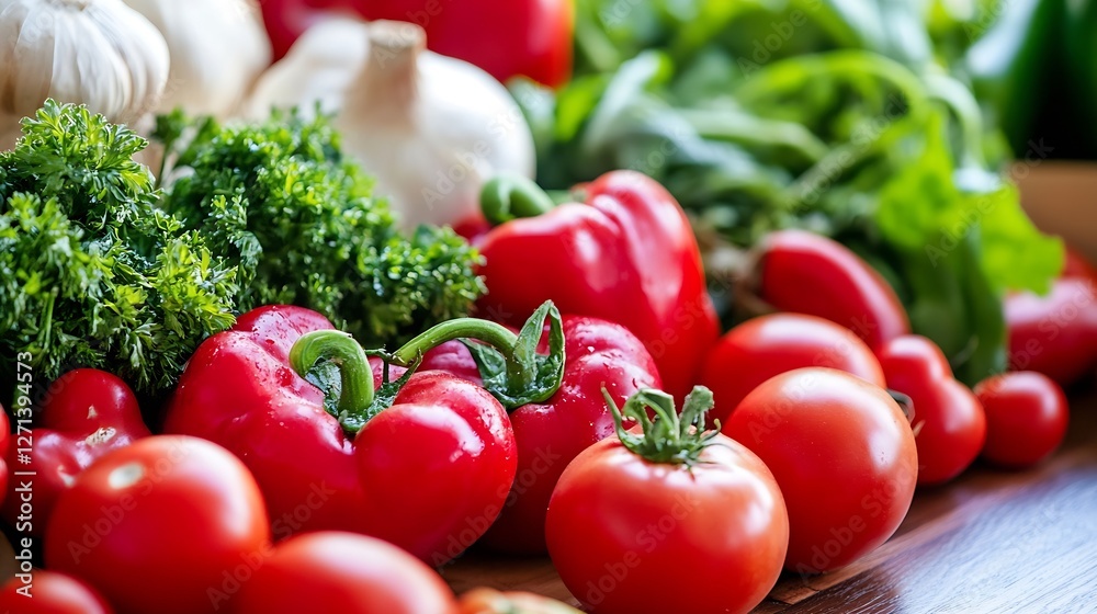Aufkleber Fresh and colorful assortment of vegetables with tomatoes and greens on display : Generative AI