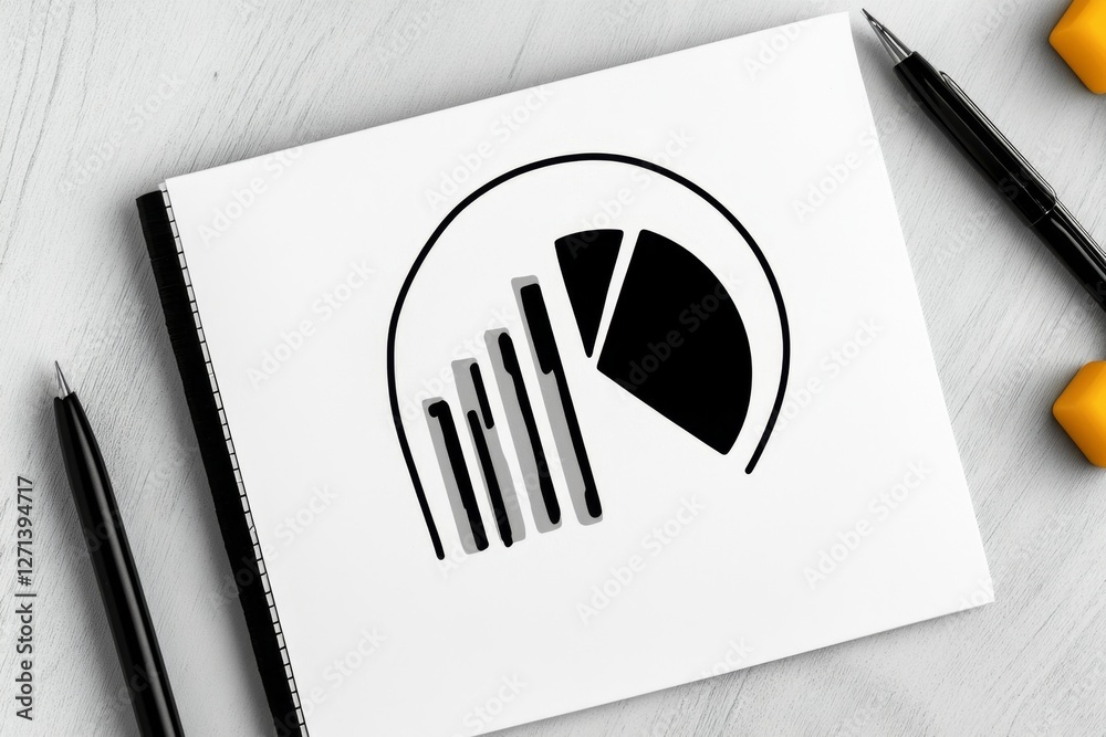 Aufkleber a monochrome minimalist illustration of a pie chart and bar graph, symbolizing survey data results