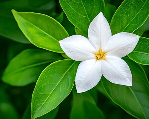 Obraz premium Close-up white flower on lush green leaves