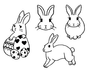 ペン風うさちゃんセット白黒