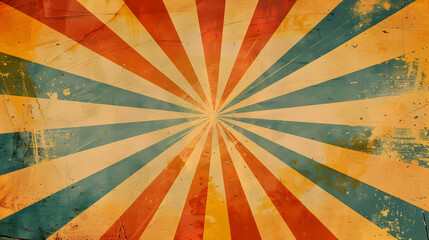 Vintage sunburst background with vibrant colors radiating from the center, ideal for retro designs