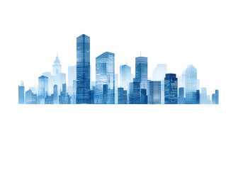 Fototapeta premium Modern urban skyline silhouette cityscape digital art transparent background panoramic view abstract design