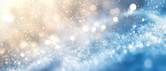 Fototapeta premium Abstract blue bokeh background with soft glowing light, floating shimmering particles. Dreamy, elegant, modern design with a sense of depth and motion.Banner for branding, digital art.Generative ai