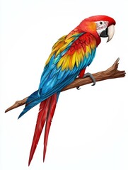 Fototapeta premium A vibrant and colorful parrot perched on a branch, showcasing its stunning plumage and playful demeanor.