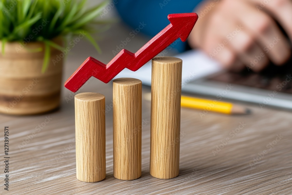 Poster a profit margin graph showing upward growth with a confident business leader in the background