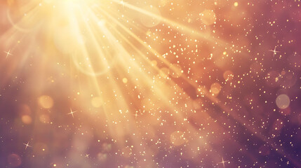 Soft golden light rays shining through a dreamy background filled with sparkling bokeh