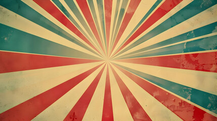 Fototapeta premium Vintage sunburst pattern with red and blue rays radiating from a central point, evoking nostalgia