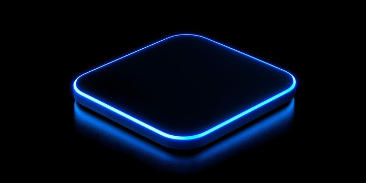 A black background with a small square of dim blue neon light
