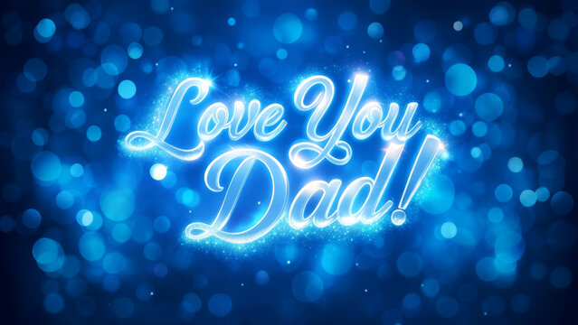 Bright blue bokeh highlights Love You Dad in elegant script festive greeting card for Father's Day or birthday celebration - Powered by Adobe