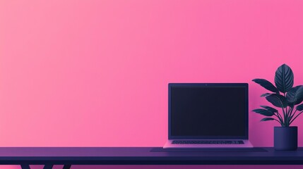 gaming industry concept. Modern workspace with laptop and plant