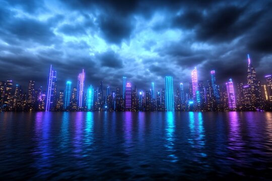 A neon-lit cyberpunk city where corporate strategists use AI-enhanced data to outmaneuver rivals
