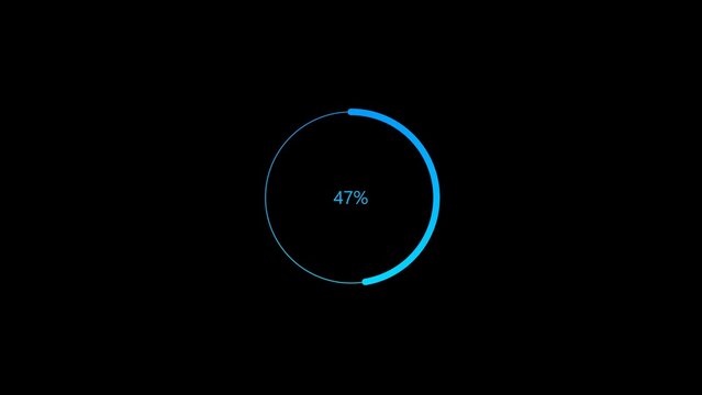 Abstract 47% number percent circle loading pie chart circle modern design royal blue color 4k illustration black background.