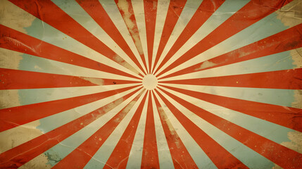 Vintage sunburst background with red and blue rays, creating a retro atmosphere for designs