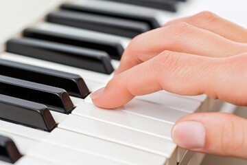 Fototapeta premium Hand Playing Piano Keys Close Up Black and White Keyboard Music Instrument