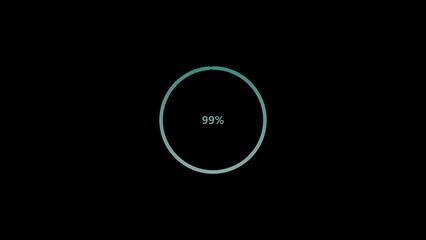 Abstract 99% number percent circle loading pie chart circle modern design light gray and cyan color 4k illustration on black background.