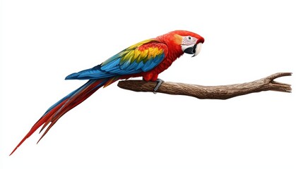 Obraz premium A vibrant and colorful parrot perched on a branch, showcasing striking feathers and a lively pose, ideal for nature and wildlife themes.