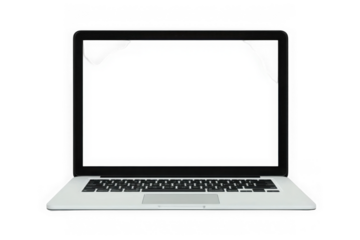Laptop with blank screen isolate on png or transparent background for new product