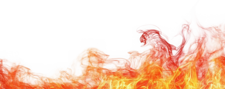 Fire border isolated on transparent background. 
