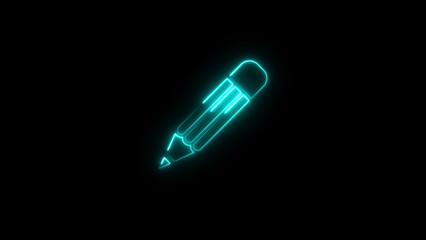 Glowing neon line pencil icon Isolated on black background