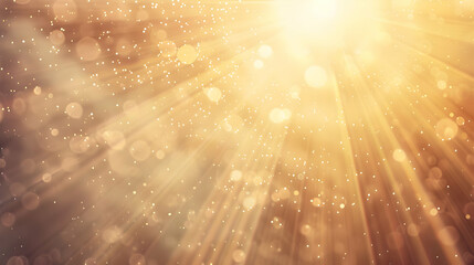 Glowing golden light rays illuminating a soft background with sparkling bokeh effects