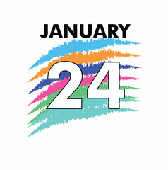 January 24 Vector Shape with white background of image and multicolor background of date. 24th day of January. Daily date of calendar