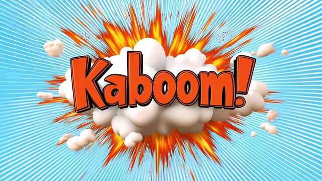 Kaboom explosion with fire and clouds isolated on white background