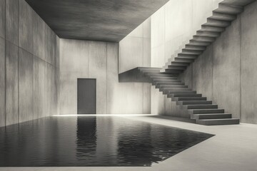 Obraz premium Modern architectural interior with abstract staircase water