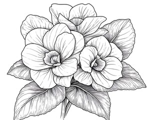 Fototapeta premium Detailed line drawing of blooming flowers