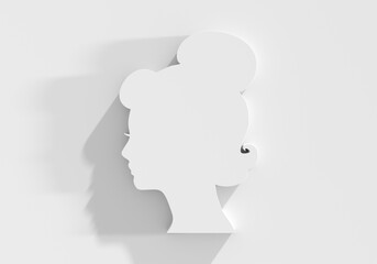 Young woman face side view icon. Elegant silhouette of a female head. Avatar profile sign. 3D render