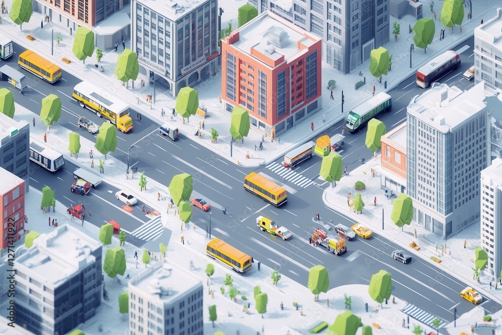 Poster advanced urban planning software visualizing transit-oriented development and pedestrian-friendly st