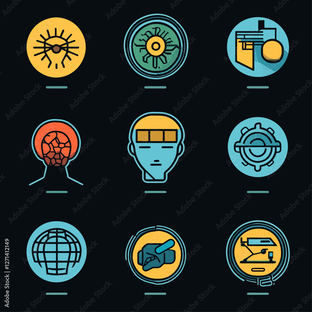 Poster conceptual icons set illustrating artificial intelligence and machine learning