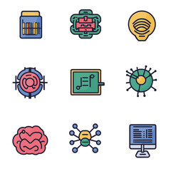 Digital Brain Technology Icons Illustrating Innovation and Connectivity