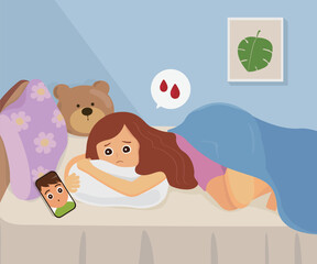 Woman Curling Up in Bed Due to Menstrual Pain