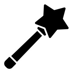 Magical wand glyph icon with a classic star tip