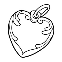 a black and white drawing of a heart shaped decorative pendant