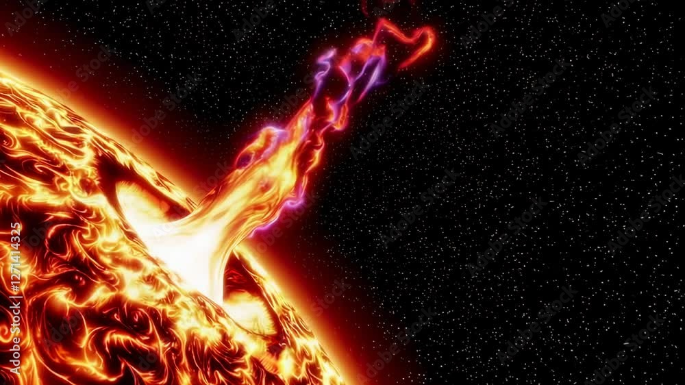 Poster solar flare generating powerful storm, ejecting searing plasma and intense radiation, revealing dram