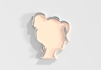 Young woman face side view icon. Elegant silhouette of a female head. Avatar profile sign. 3D render