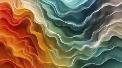 Obraz premium Colorful fluid gradient waves create abstract digital background, showcasing vibrant hues of orange, blue, and green. This mesmerizing design evokes sense of movement and depth
