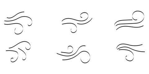 Fototapeta premium Doodle wind line sketch set. Hand drawn doodle wind air blow, swirl elements.