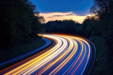 Fototapeta premium Abstract light trails . A long exposure photograph capturing the vibrant lights of a highway at night, showcasing streaks of moving vehicles.