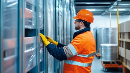 Expert in Safety Gear Organizes Hazardous Materials in Secure Storage