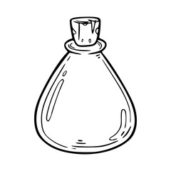 a black and white drawing of a vintage glass bottle : vector illustration of empty container