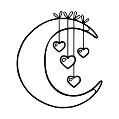 crescent moon with hanging hearts : romantic vector
