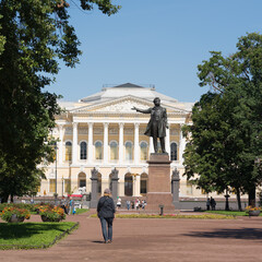 Monument to the famous Russian poet of the 19th century Alexander Sergeevich Pushkin on Arts Square in front of the State Russian Museum 