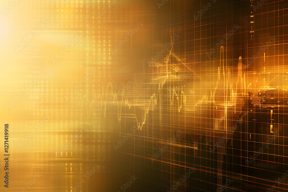 Poster abstract golden digital background with data visualization and futuristic patterns