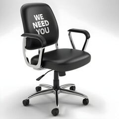 Realistic 3D Office Chair with We Need You JOB VACANCY Sign - Hiring and Job Vacancy Concept
