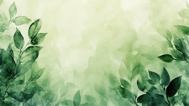 green watercolor foliage abstract background. Generative AI. spring eco nature